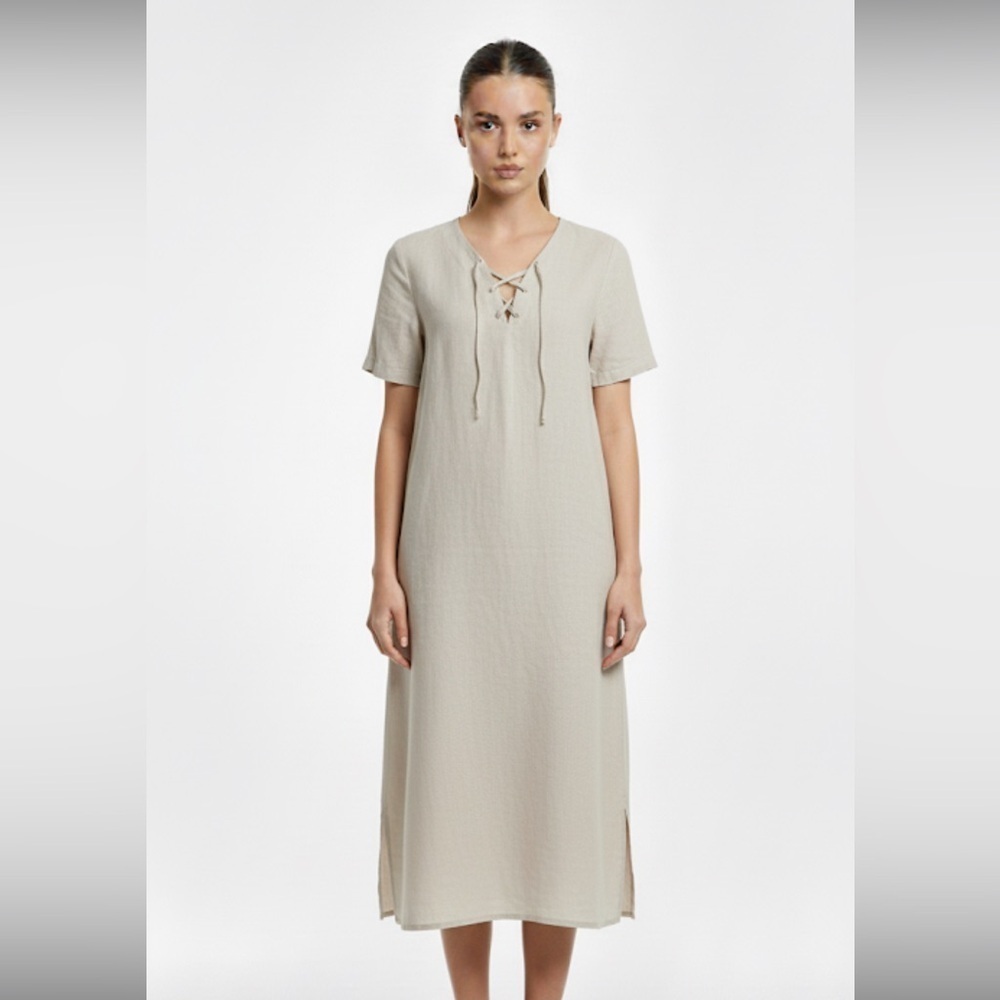 Lucca tan Lace-Up gauzy Midi Dress size medium